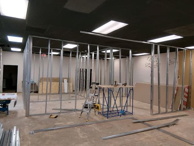 Metal-stud framing for a salon tenant improvement